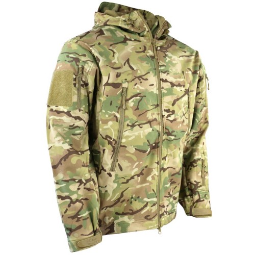 Kombat UK Patriot Soft Shell (ATP), Designed for adaptability and comfort in unpredictable conditions, the PATRIOT Tactical Soft Shell Jacket in BTP camouflage offers weather resistance, tactical utility, and functional warmth